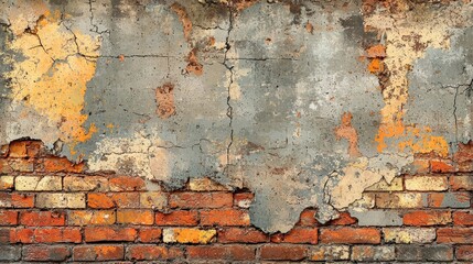 Poster - A close-up of an aged brick wall with peeling paint, cracks, and vibrant colors, creating a rich texture that adds character to any design.