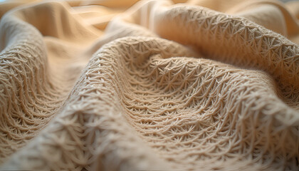 Wall Mural - close-up of intricately woven fabric featuring seamless patterns in soft focus and natural colors