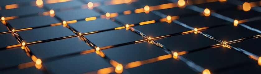 Poster - A visually striking pattern of reflective surfaces illuminated by warm lights, creating a dynamic and modern ambiance in a stylized setting.