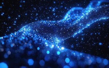 Poster - A mesmerizing stream of sparkling blue particles flows gracefully against a dark backdrop, creating an enchanting and vibrant visual effect.