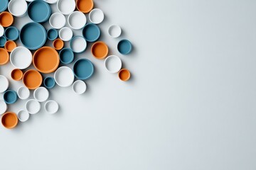 Poster - A creative display of white, orange, and teal circles layered on each other captures modern design elements and evokes a sense of organization and aesthetics.