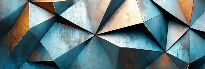 Abstract, Blue and Copper Geometric Background With a Three Dimensional Illustration.