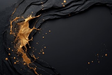 Poster - An elegant splash of gold on a textured black background, capturing movement and grace, mixing fluidity and drama in a striking visual composition.