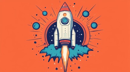 Poster - A colorful flat design illustration of a space mission patch, highlighting astronaut insignia that embodies the excitement and challenge of space exploration.