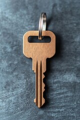 Close-up of a single bronze key on a textured surface, symbolizing security, access, and unlocking potential in any environment.