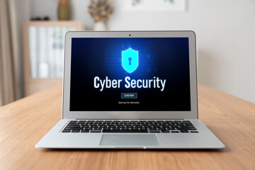 Poster - cyber security system on computer screen protect private information snugly from hacker and cyber at