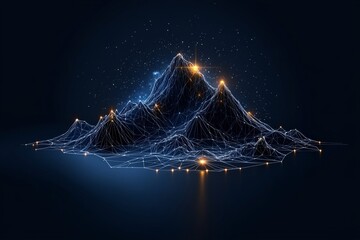Poster - A digitally crafted mountain with a network-style design, illuminated by glowing points and stars, showcasing connections and the futuristic digital landscape.