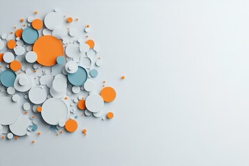 Poster - An abstract design formed by a cluster of various sized circles in warm orange and cool blue tones, creating a playful and inviting visual balance and contrast.