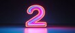 © Ilja - Neon Number 2, Glowing Number Two, illuminated Number Two, Dark Background. 3D Illustration