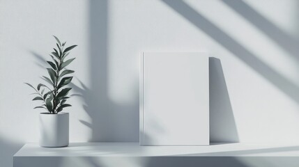 Poster - A modern minimalist brochure mockup is positioned upright on a simple surface softly lit by natural light perfect for showcasing design projects