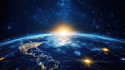 Fototapete - Abstract Lines Creating a Futuristic Background for Global Communication and Connectivity