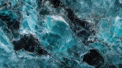 Poster - Abstract marble texture featuring a mix of turquoise aquamarine green black gray and white tones in a panoramic view