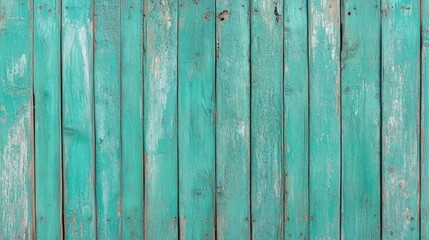 Poster - Abstract wooden board wall texture with a grunge green turquoise paint finish ideal for use as a background banner