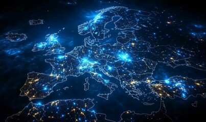 Wall Mural - european telecommunication and data transfer networks with global internet connectivity for communic