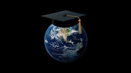 Poster - Graduation cap and Earth globe concept emphasizing global education business study and international academic exchange programs