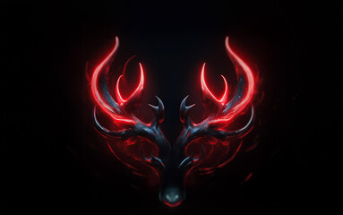 Aufkleber - A stylized deer head with glowing red antlers on a black background.