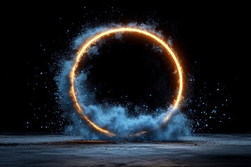 Poster - A radiant circular form shines through cosmic dust, creating an evocative abstract image brimming with energy, light, and universal wonder.