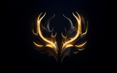 Poster - A stylized, symmetrical logo with two golden, pointed wings and a black background.