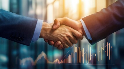 Poster - Corporate success illustrated by a handshake and a positive growth chart. 