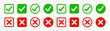 © Ira - Green tick and red cross checkmarks. Right or wrong icons. Checkmark and x mark icon for apps and websites.