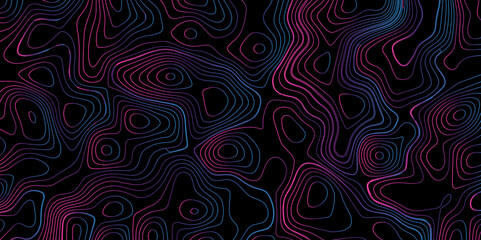 abstract gradient multicolor on black background with topographic line map pattern, topographic map 