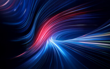 Poster - Abstract background with swirling lines of blue and red light.