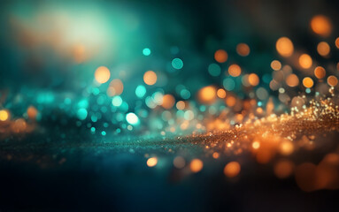 Poster - A dark background with a teal and gold shimmer.