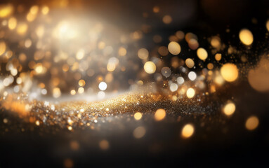 Poster - A dark background with a spotlight shining down on golden sparkles and blurred lights.