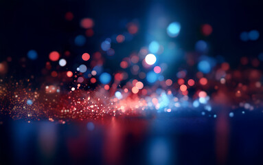 Poster - A dark background with a scattering of red, blue, and white bokeh lights.