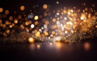 Poster - A dark background with an abstract design of swirling gold and white glitter creating bokeh effect.