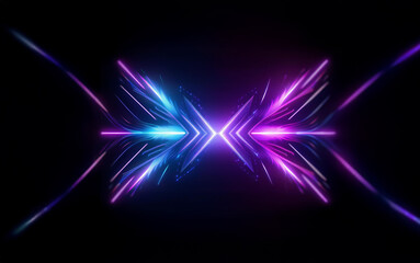 Aufkleber - A symmetrical abstract design with bright neon blue and purple lights resembling an arrow.