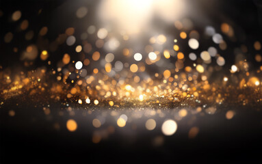 Poster - A dark background with a spotlight illuminating golden glitter and bokeh.