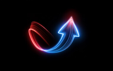 Aufkleber - A neon red and blue arrow pointing upward on a black background, the arrow forms a curve, showing movement.