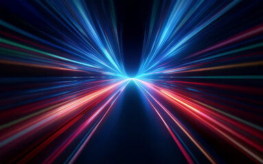 Poster - A black background with a radial burst of colorful lights, representing speed and motion.
