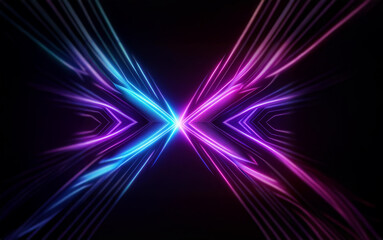 abstract neon light pattern with blue and purple hues in an x-shaped formation.