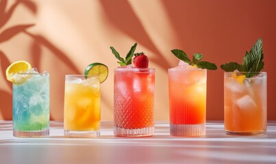 Selection of colorful mocktails. Non-alcoholic beverages, designed to mimic the flavors and presentation of cocktails