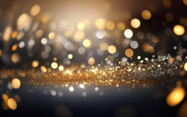 Poster - A dark background with a layer of golden glitter and bright out-of-focus lights.