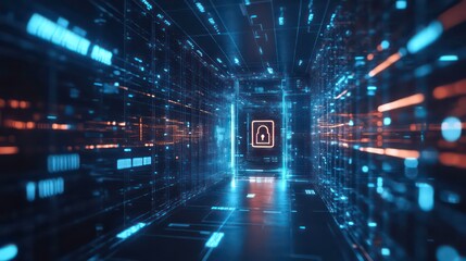 Leinwandbilder - A futuristic digital corridor symbolizing cybersecurity and data protection.