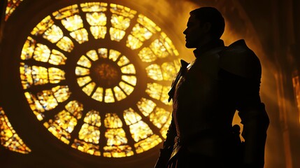Poster - A silhouetted figure stands before a large stained glass window, creating a dramatic scene.