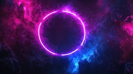 Aufkleber - A glowing purple circular shape amidst a cosmic, colorful background.