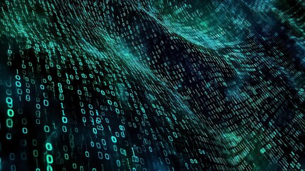 Poster - Abstract representation of binary data flowing, symbolizing digital information and technology.