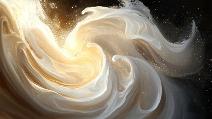 Poster - Abstract swirling patterns in gold and white, evoking a sense of motion and energy.