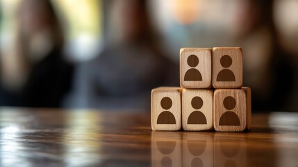 Poster - Wooden blocks with person icons symbolizing teamwork or community.