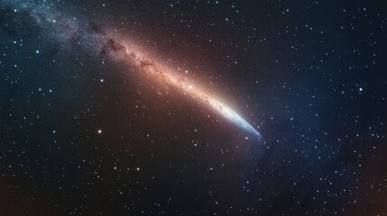 Wall Mural - Burning comet tail streaking across the night sky, surrounded by bright stars and deep nebulae generative ai