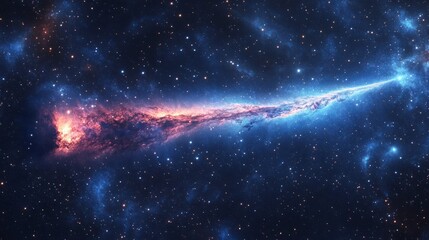 Wall Mural - Burning comet tail streaking across the night sky, surrounded by bright stars and deep nebulae generative ai
