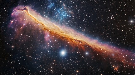 Wall Mural - Burning comet tail streaking across the night sky, surrounded by bright stars and deep nebulae generative ai