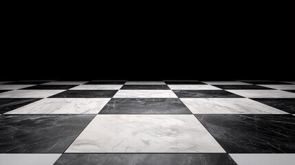 Poster - Checkered Marble Floor with Black Background