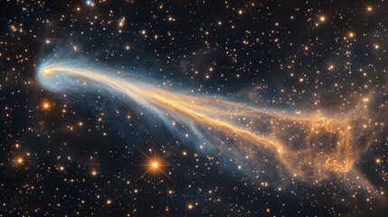 Wall Mural - Burning comet tail streaking across the night sky, surrounded by bright stars and deep nebulae generative ai