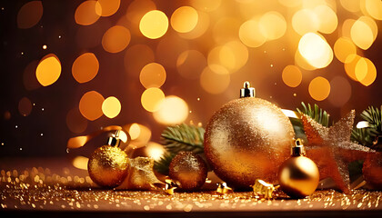 Wall Mural - glowing christmas background features holiday glitter blurred gold bokeh festive decorations soft focus subtle glow effect