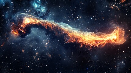 Wall Mural - Burning comet tail streaking across the night sky, surrounded by bright stars and deep nebulae generative ai